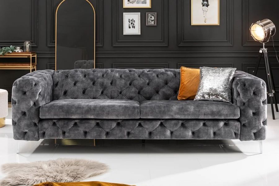 Sofa Chesterfield Modern Barock aksamitna szara - Invicta Interior