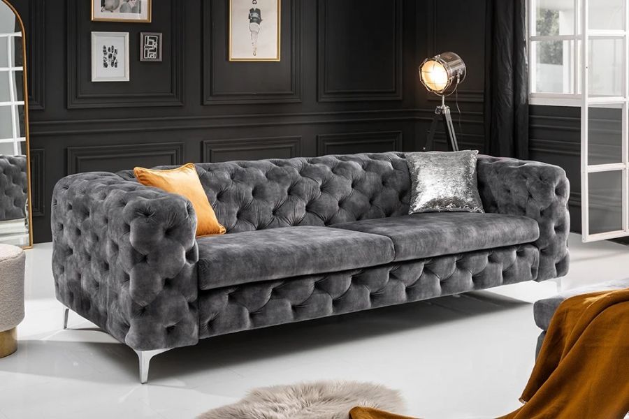 Sofa Chesterfield Modern Barock aksamitna szara - Invicta Interior