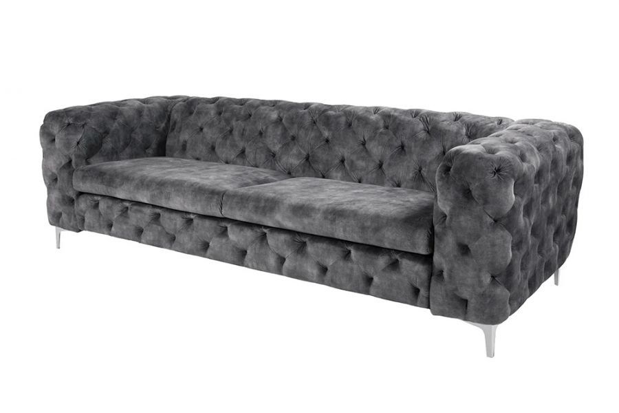 Sofa Chesterfield Modern Barock aksamitna szara - Invicta Interior