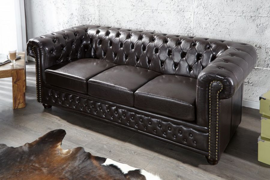 Sofa Chesterfield Oxford 3 coffee  - Invicta Interior