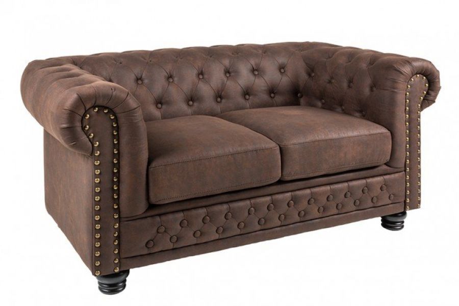 Sofa Chesterfield vintage 2 brązowa  - Invicta Interior