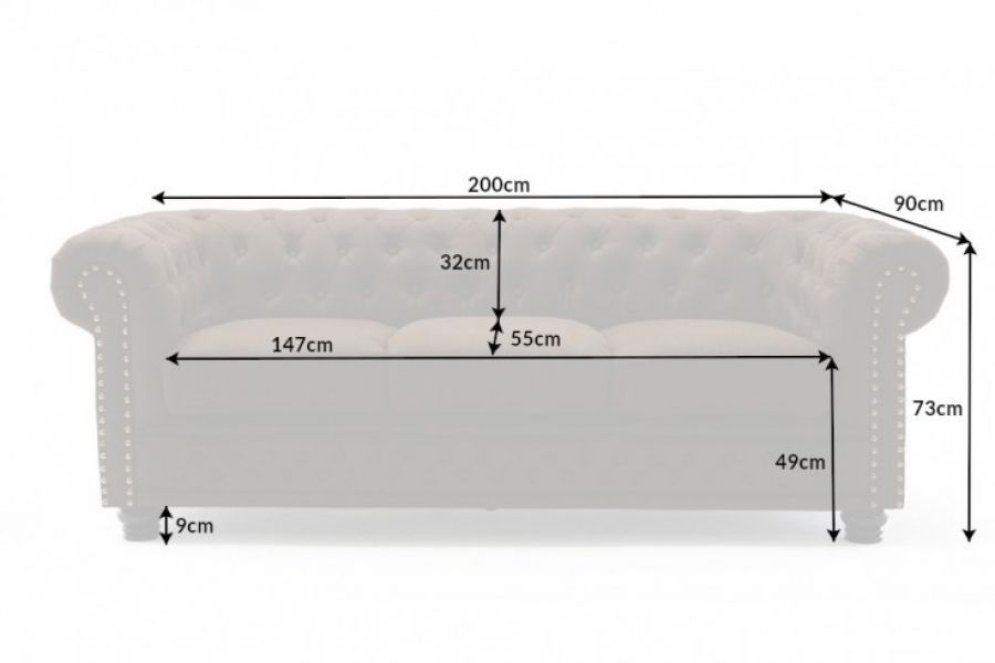 Sofa Chesterfield vintage 3 brązowa  - Invicta Interior