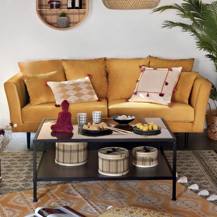 Sofa Eklektik aksamitna musztardowa  - Atmosphera