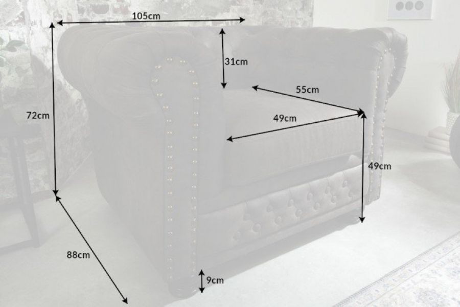 Sofa Fotel Chesterfield antik look szara  - Invicta Interior