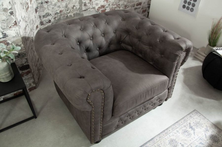 Sofa Fotel Chesterfield antik look szara  - Invicta Interior