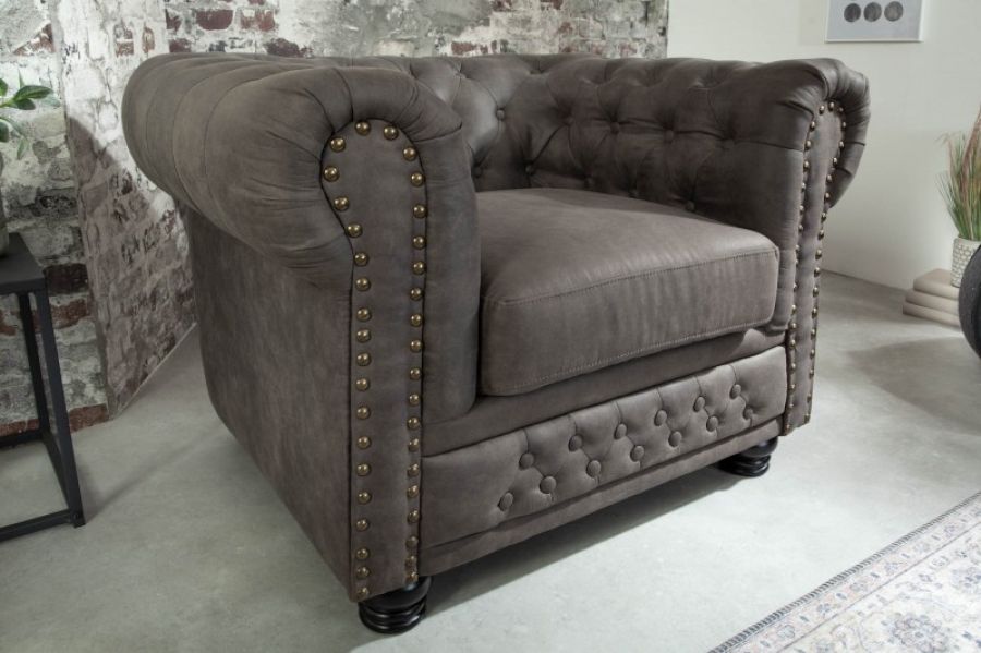 Sofa Fotel Chesterfield antik look szara  - Invicta Interior