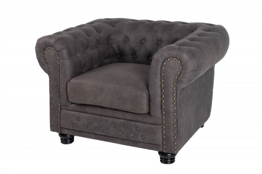 Sofa Fotel Chesterfield antik look szara  - Invicta Interior