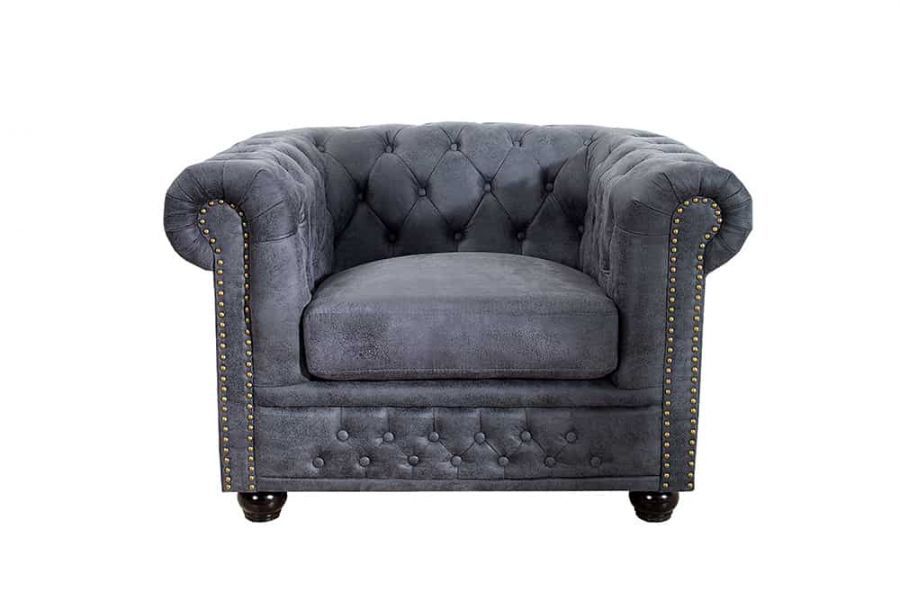 Sofa Fotel Chesterfield antik look szara  - Invicta Interior