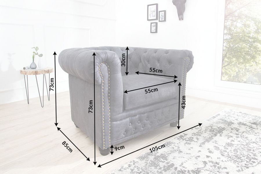 Sofa Fotel Chesterfield antik look szara  - Invicta Interior