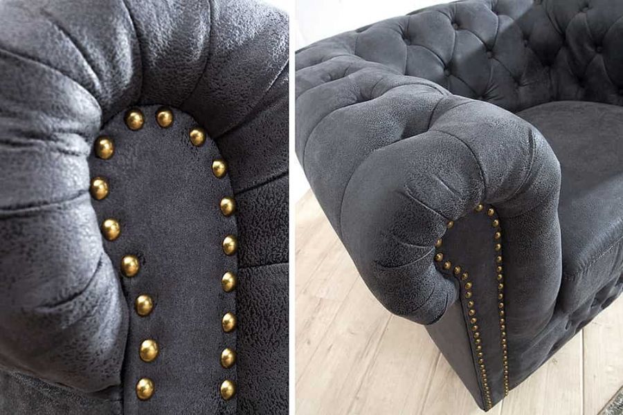 Sofa Fotel Chesterfield antik look szara  - Invicta Interior