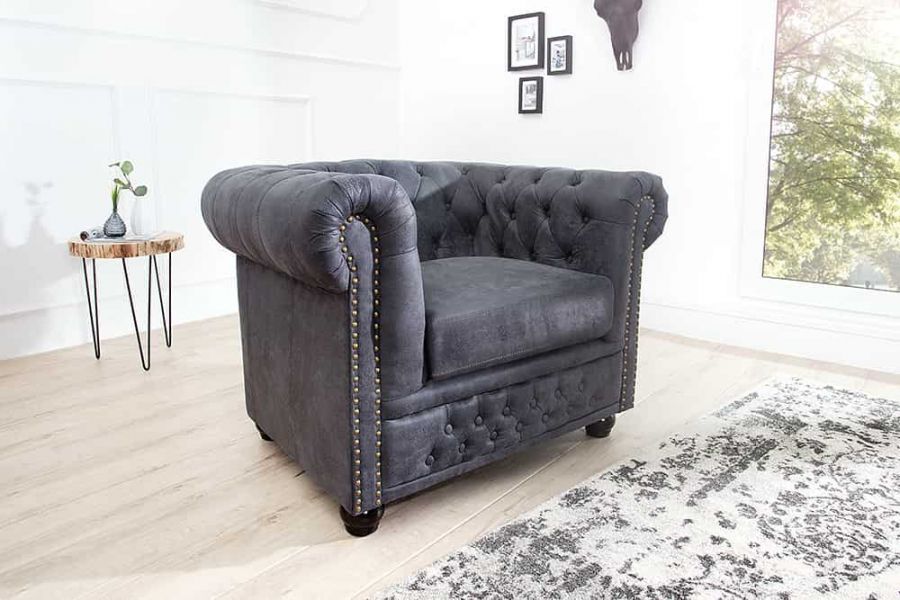 Sofa Fotel Chesterfield antik look szara  - Invicta Interior