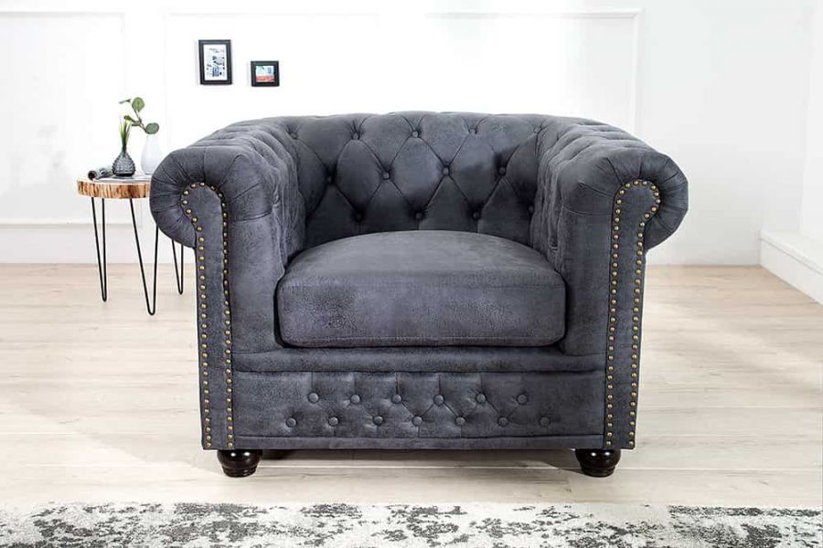 Sofa Fotel Chesterfield antik look szara  - Invicta Interior