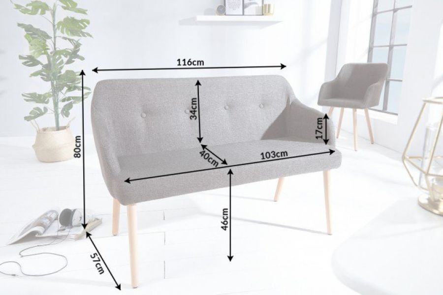 Sofa Ławka Scandinavia ciemnoszara  - Invicta Interior