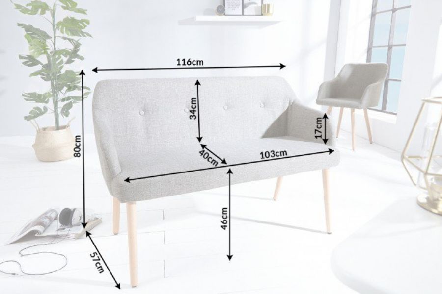 Sofa Ławka Scandinavia szara  - Invicta Interior