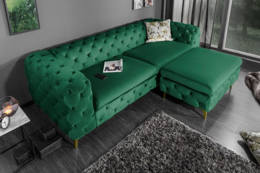 Sofa Chesterfield Modern Barock 240cm zielony butelkowy - Invicta Interior