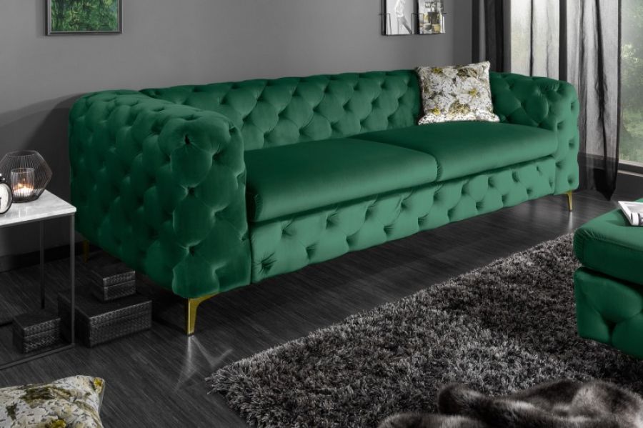 Sofa Chesterfield Modern Barock 240cm zielony butelkowy - Invicta Interior