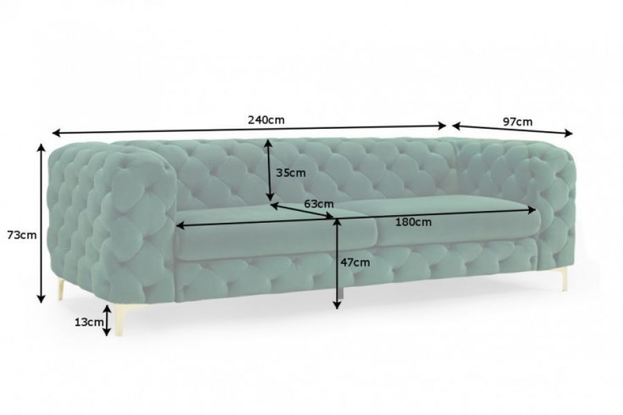 Sofa Chesterfield Modern Barock 240cm zielony butelkowy - Invicta Interior