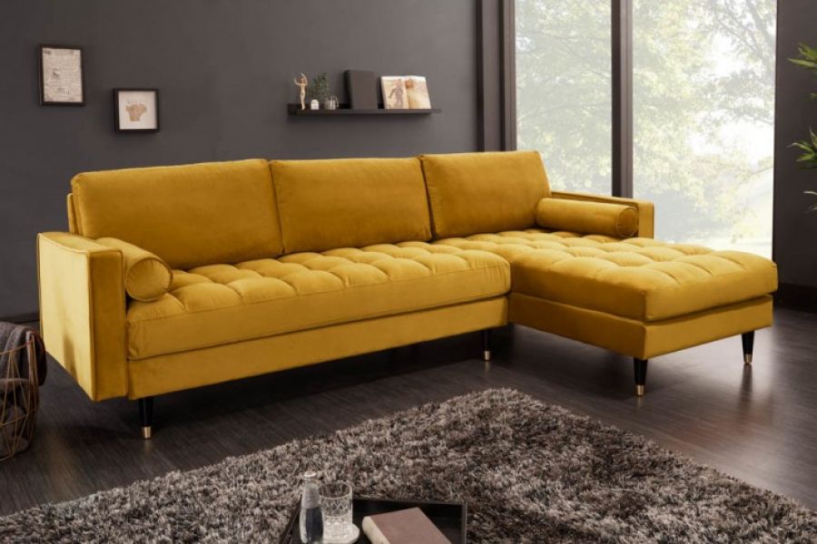 Sofa Narożnik Cozy Velvet  aksamitny musztardowy - Invicta Interior