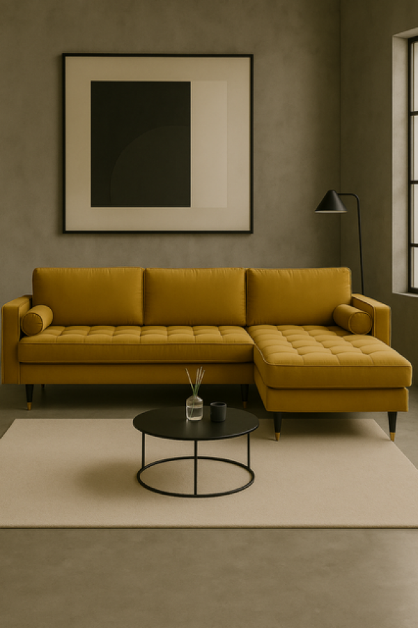 Sofa Narożnik Cozy Velvet  aksamitny musztardowy - Invicta Interior