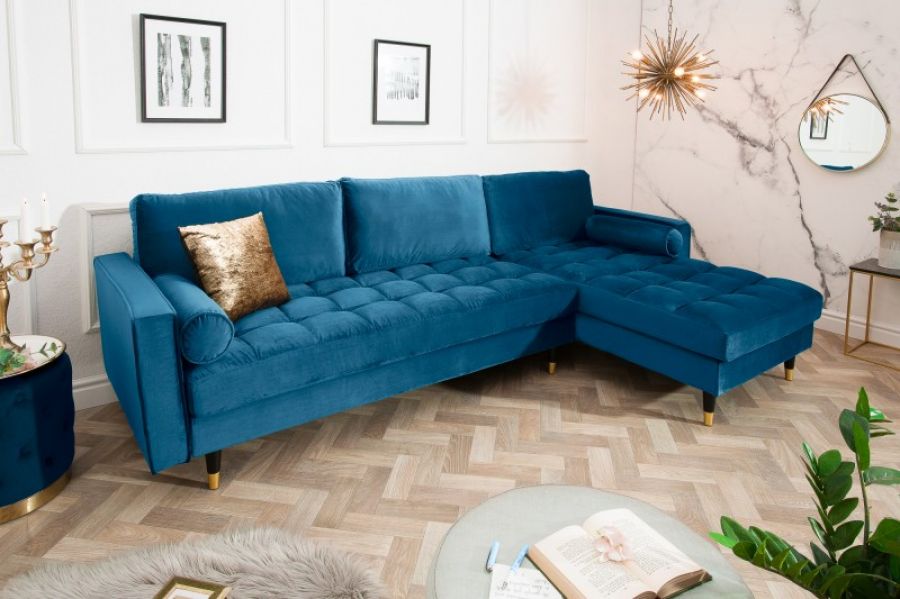 Sofa Narożnik Cozy Velvet aksamitny niebieski - Invicta Interior