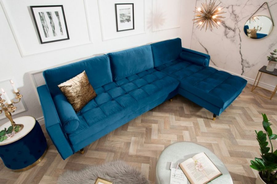 Sofa Narożnik Cozy Velvet aksamitny niebieski - Invicta Interior