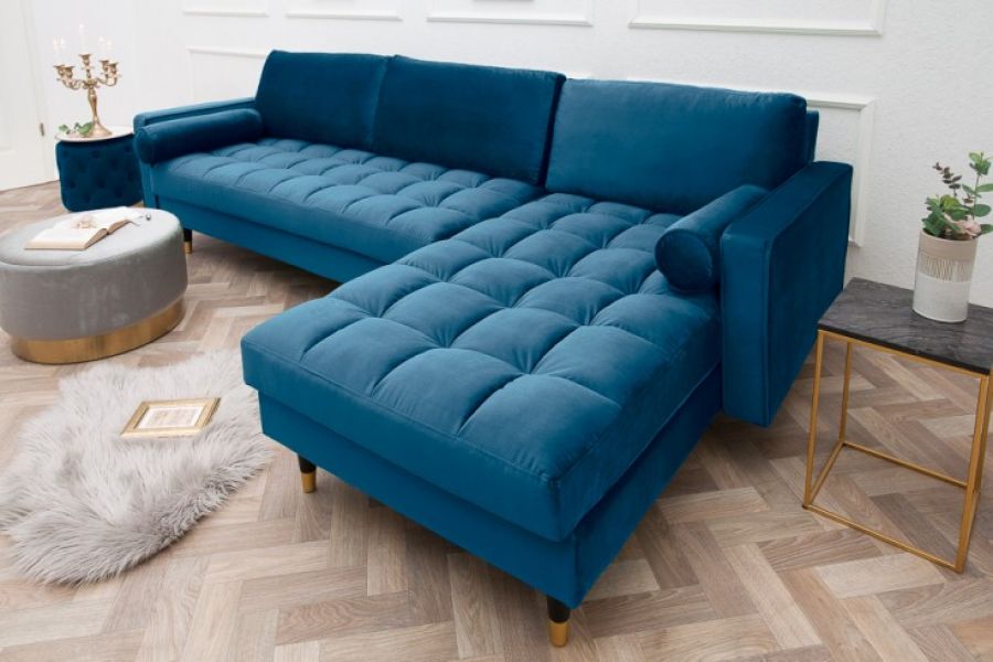 Sofa Narożnik Cozy Velvet aksamitny niebieski - Invicta Interior