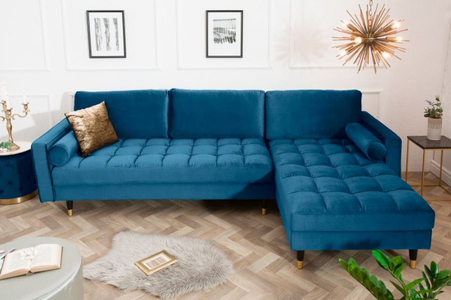 Sofa Narożnik Cozy Velvet aksamitny niebieski - Invicta Interior