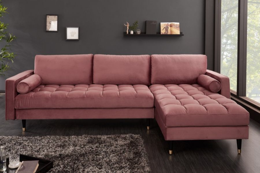 Sofa Narożnik Cozy Velvet aksamitny różowy - Invicta Interior