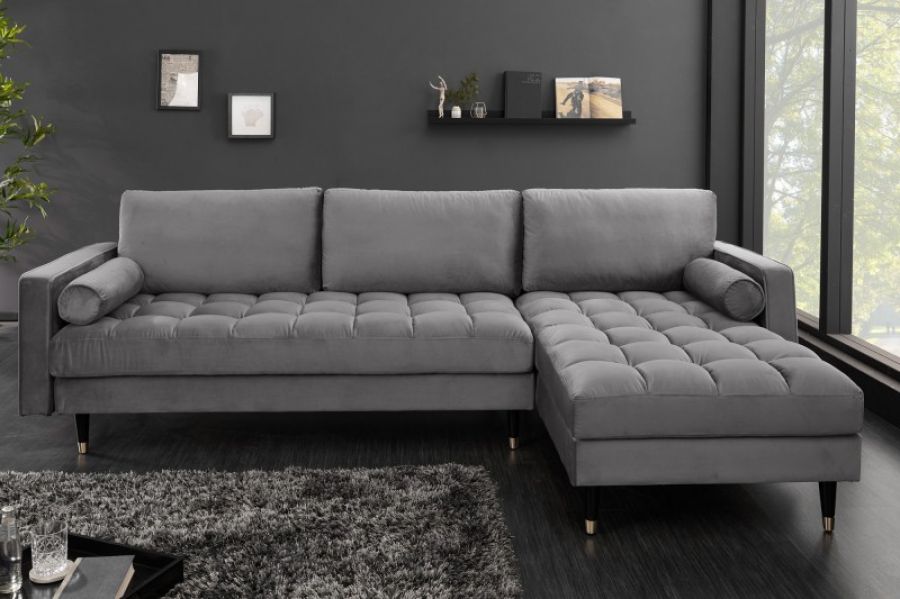 Sofa Narożnik Cozy Velvet aksamitny szary - Invicta Interior