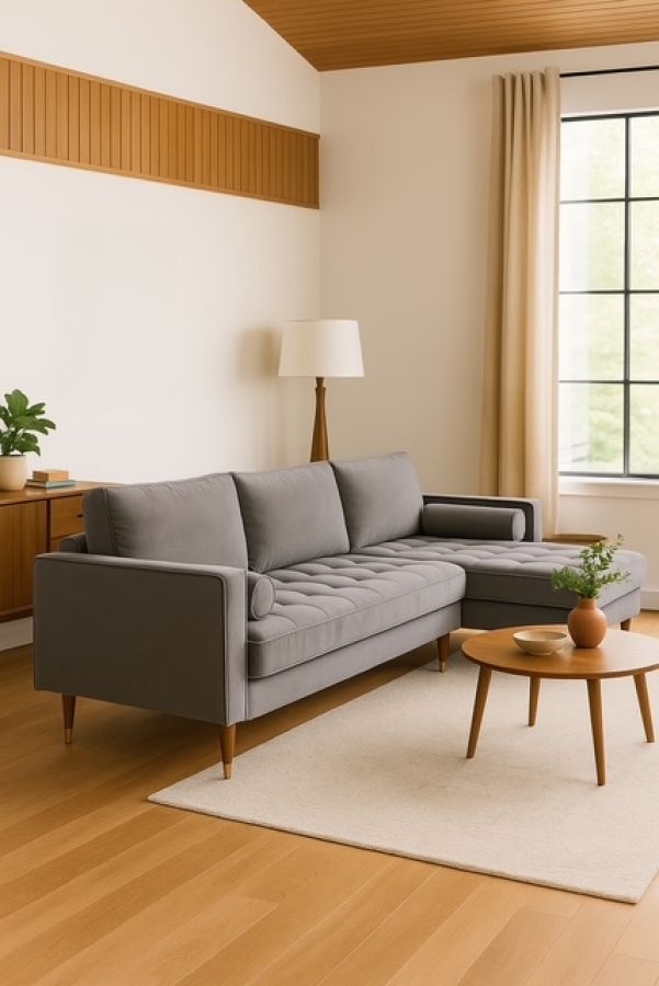 Sofa Narożnik Cozy Velvet aksamitny szary - Invicta Interior