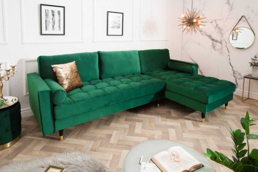 Sofa Narożnik Cozy Velvet aksamitny zielony - Invicta Interior