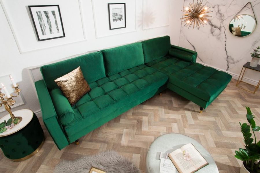 Sofa Narożnik Cozy Velvet aksamitny zielony - Invicta Interior