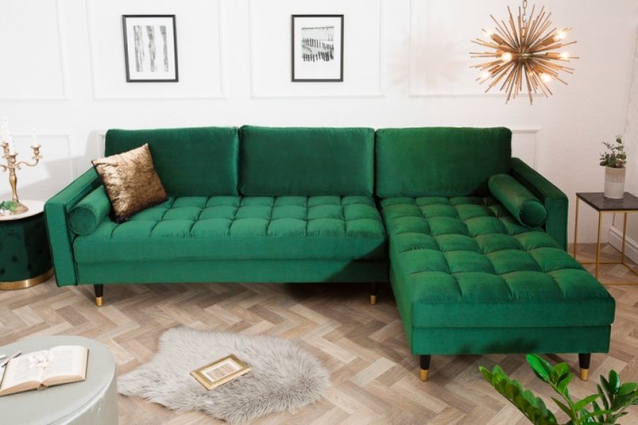 Sofa Narożnik Cozy Velvet aksamitny zielony - Invicta Interior