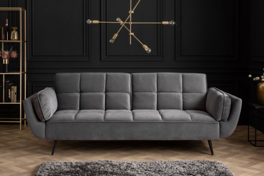 Sofa rozkładana Boutique aksamitna szara - Invicta Interior