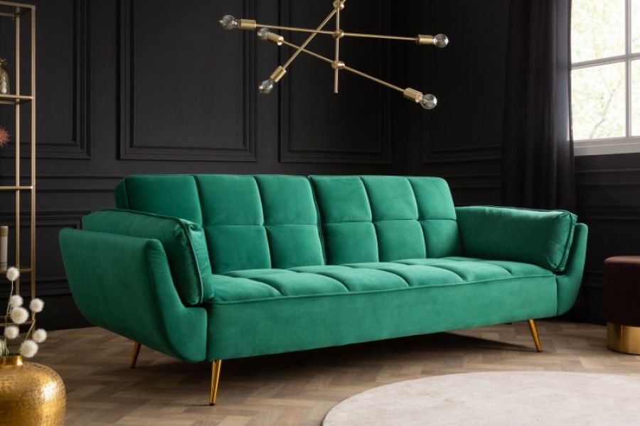 Sofa rozkładana Boutique aksamitna zielona - Invicta Interior