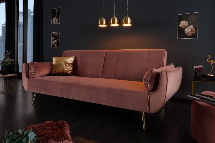 Sofa rozkładana Wersalka aksamitna Divani brudny róż - Invicta Interior