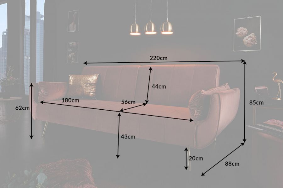 Sofa rozkładana Wersalka aksamitna Divani brudny róż - Invicta Interior
