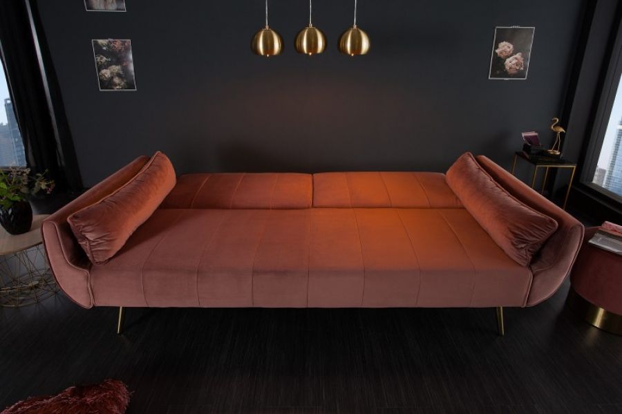 Sofa rozkładana Wersalka aksamitna Divani brudny róż - Invicta Interior