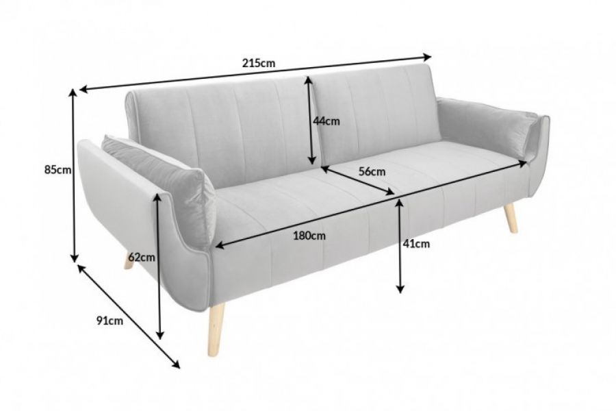 Sofa rozkładana Wersalka aksamitna Divani szara  - Invicta Interior