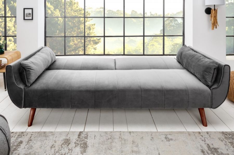 Sofa rozkładana Wersalka aksamitna Divani szara  - Invicta Interior