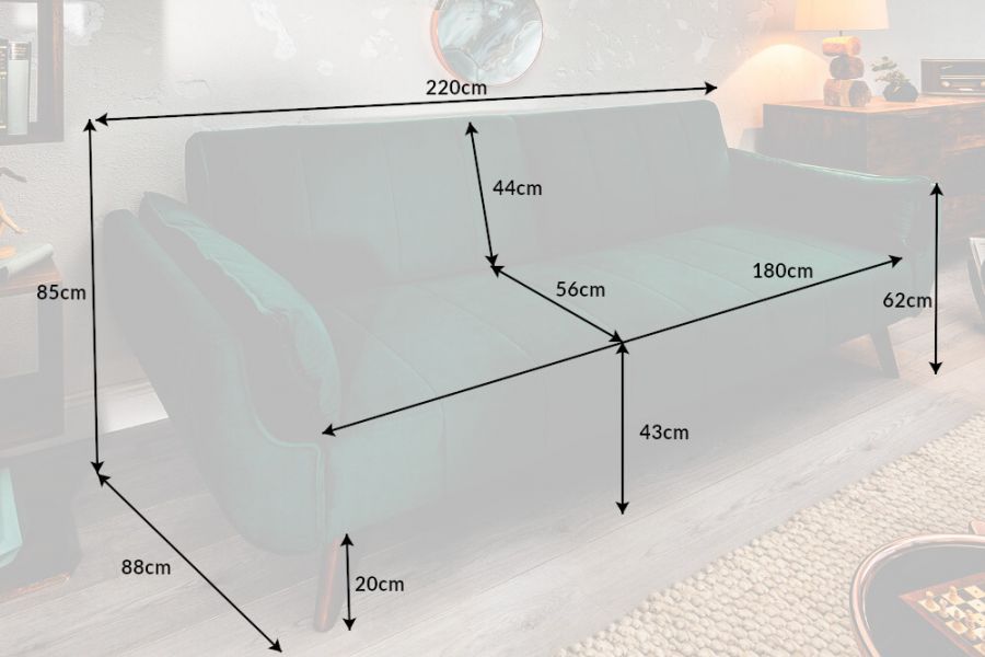 Sofa rozkładana Wersalka aksamitna Divani zieleń butelkowa - Invicta Interior