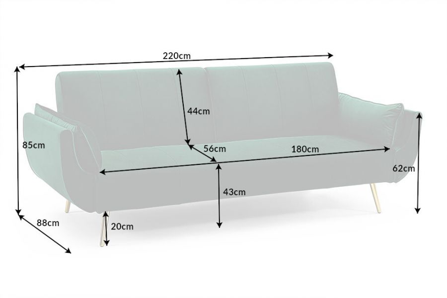 Sofa rozkładana Wersalka aksamitna Divani zieleń butelkowa złote nogi - Invicta Interior