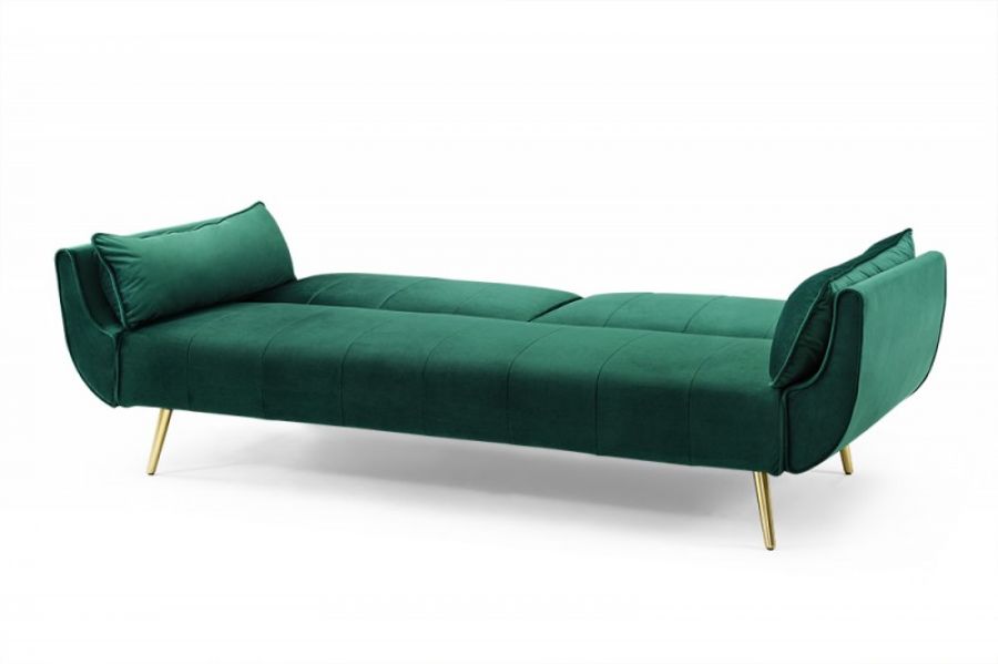 Sofa rozkładana Wersalka aksamitna Divani zieleń butelkowa złote nogi - Invicta Interior