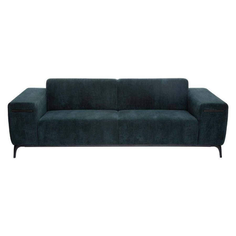 Sofa sztruksowa z wysuwanymi półkami zielona