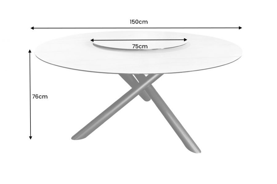 Stół ceramiczny okrągły z obrotowym blatem Spin Aurora Oro 150 cm marmur biały - Invicta Interior