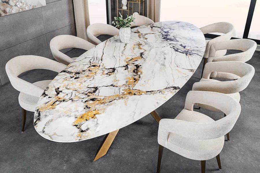 Stół ceramiczny owalny Sculpture Aurora Oro 280 cm marmur - Invicta Interior