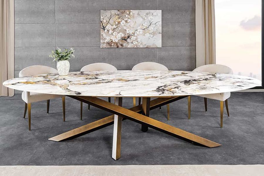 Stół ceramiczny owalny Sculpture Aurora Oro 280 cm marmur - Invicta Interior