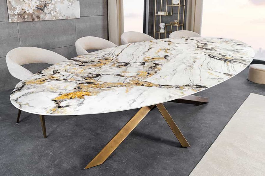 Stół ceramiczny owalny Sculpture Aurora Oro 280 cm marmur - Invicta Interior