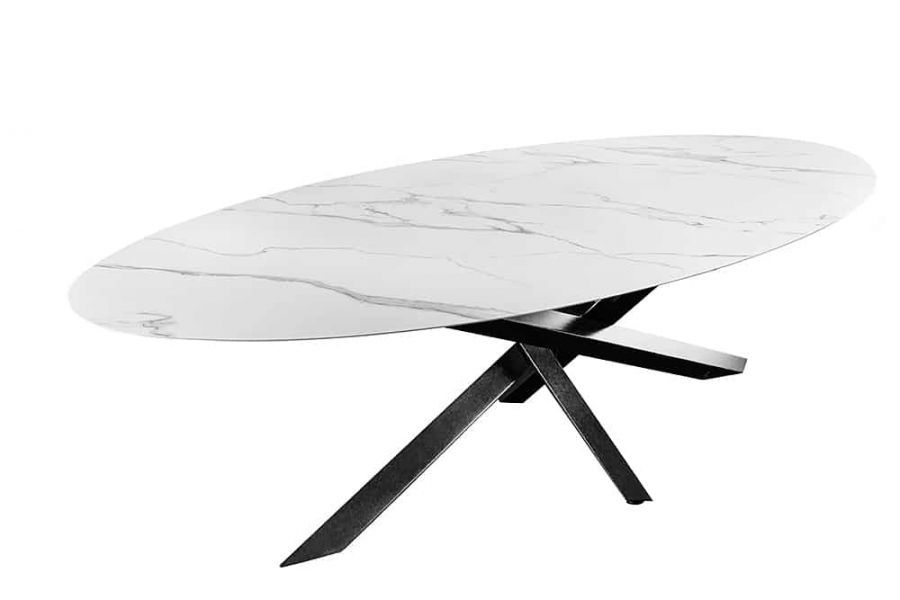 Stół ceramiczny owalny Sculpture Aurora Oro 280 cm marmur biały - Invicta Interior