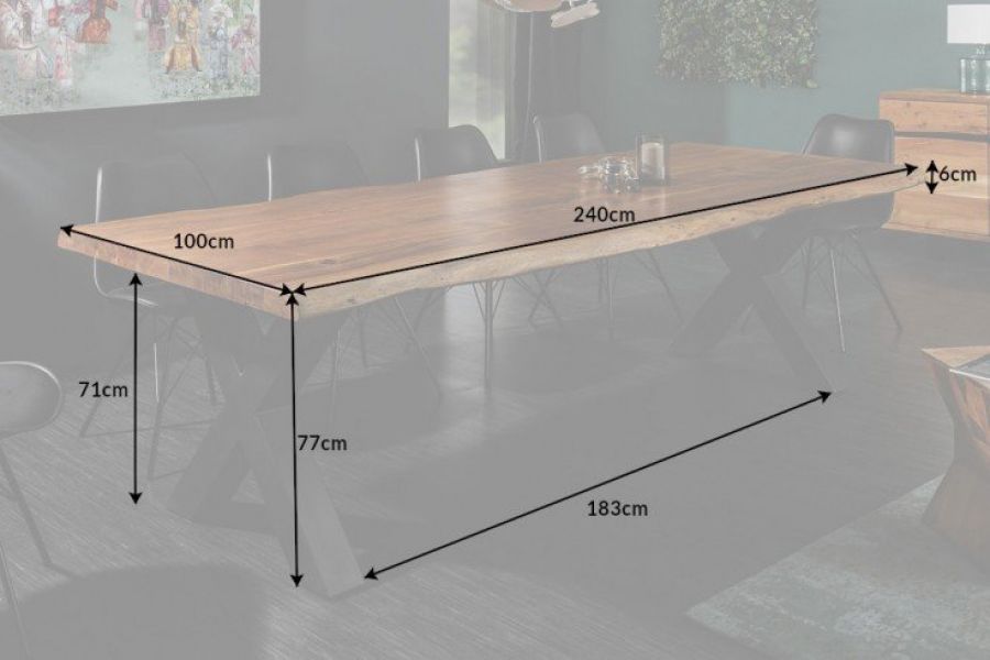 Stół Mammut X 240cm drewno akacjowe 60mm honey - Invicta Interior